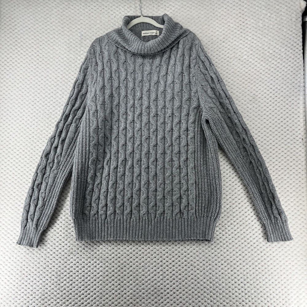 Mutual Weave Cable Knit Turtleneck‎ Sweater Fisherman Warm Cozy Pullover Gray XL